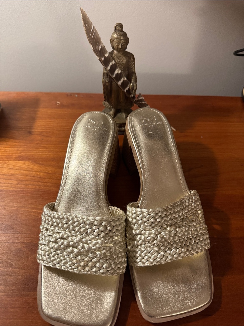 Marc Fisher Metallic Silver Braided Slide Mules
